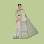 Women’s Traditional 100% Pure Cotton Saree (White Yellow)